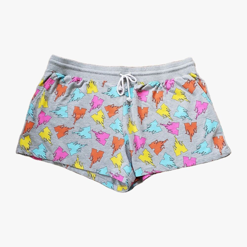 Disney World Lounge Shorts Neon Colored Cinderella Castle Print Drawstring 2X